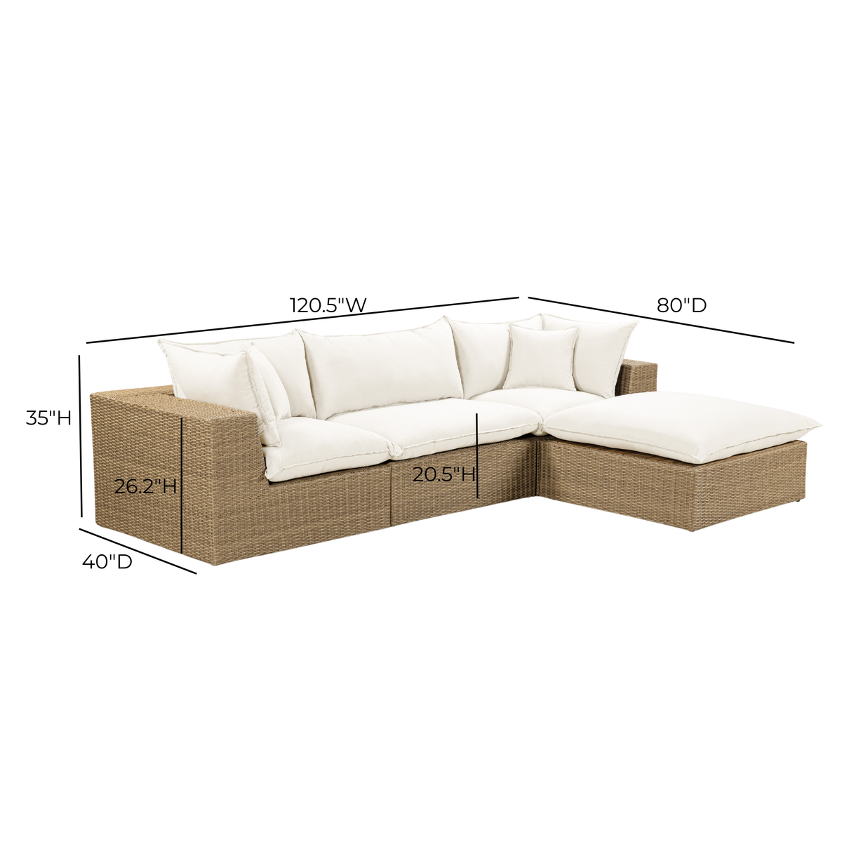 Cali 4-Piece Performance Fabric & Wicker Outdoor Sectional - REN-O12163-SEC
