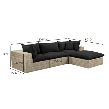Cali 4-Piece Performance Fabric & Wicker Outdoor Sectional - REN-O11243-SEC
