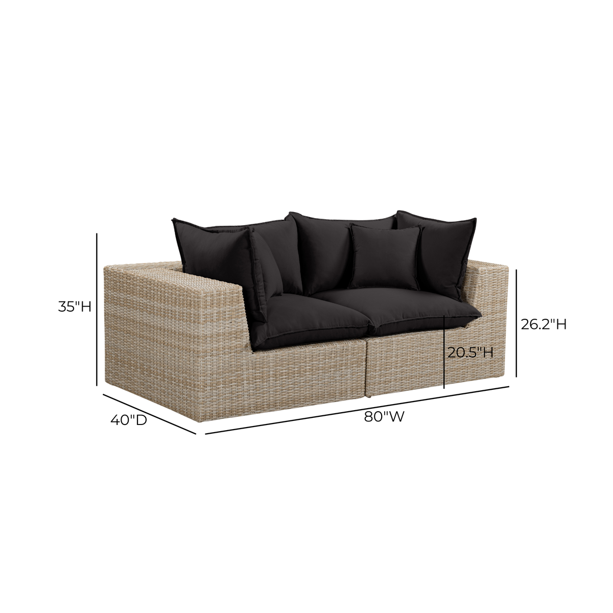 Cali Performance Fabric & Wicker Outdoor Loveseat - REN-O11242