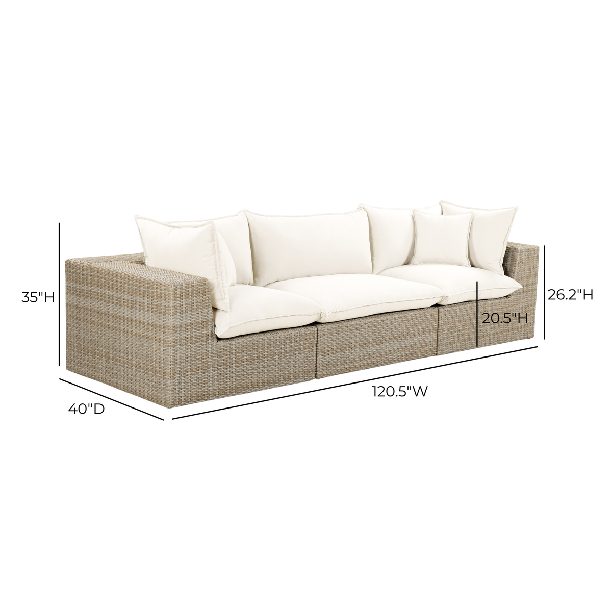 Cali Performance Fabric & Wicker Outdoor Sofa - REN-O11163