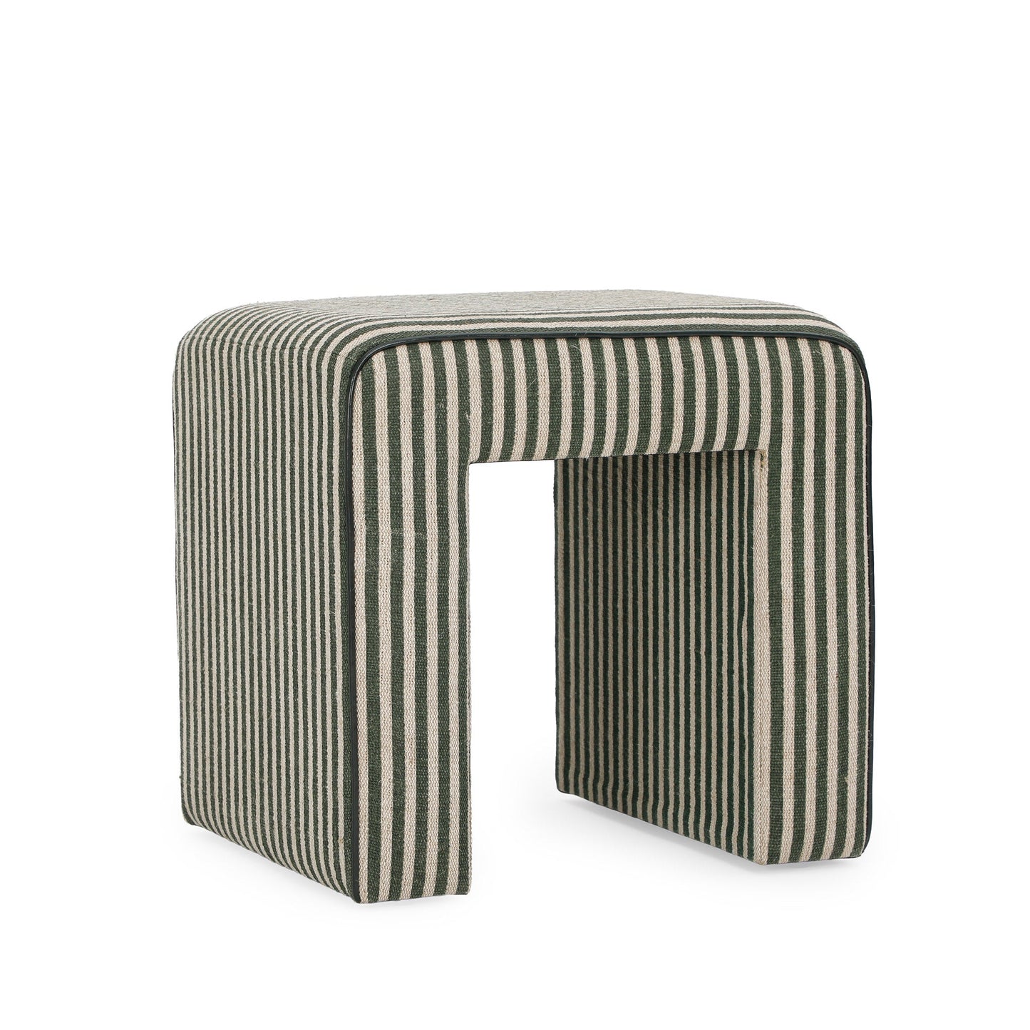 Byron Square Cotton Jute Ottoman - Green