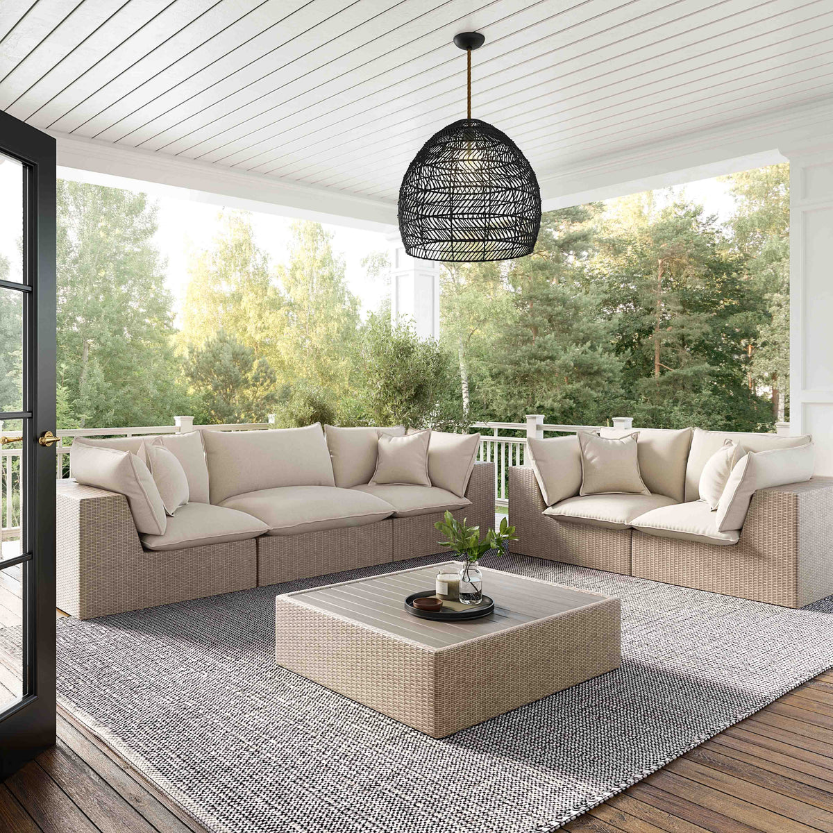 Cali Performance Fabric & Wicker Outdoor Sofa - REN-O11163