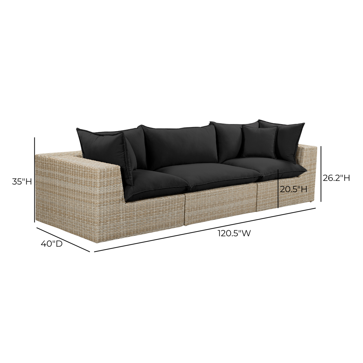 Cali Performance Fabric & Wicker Outdoor Sofa - REN-O11243