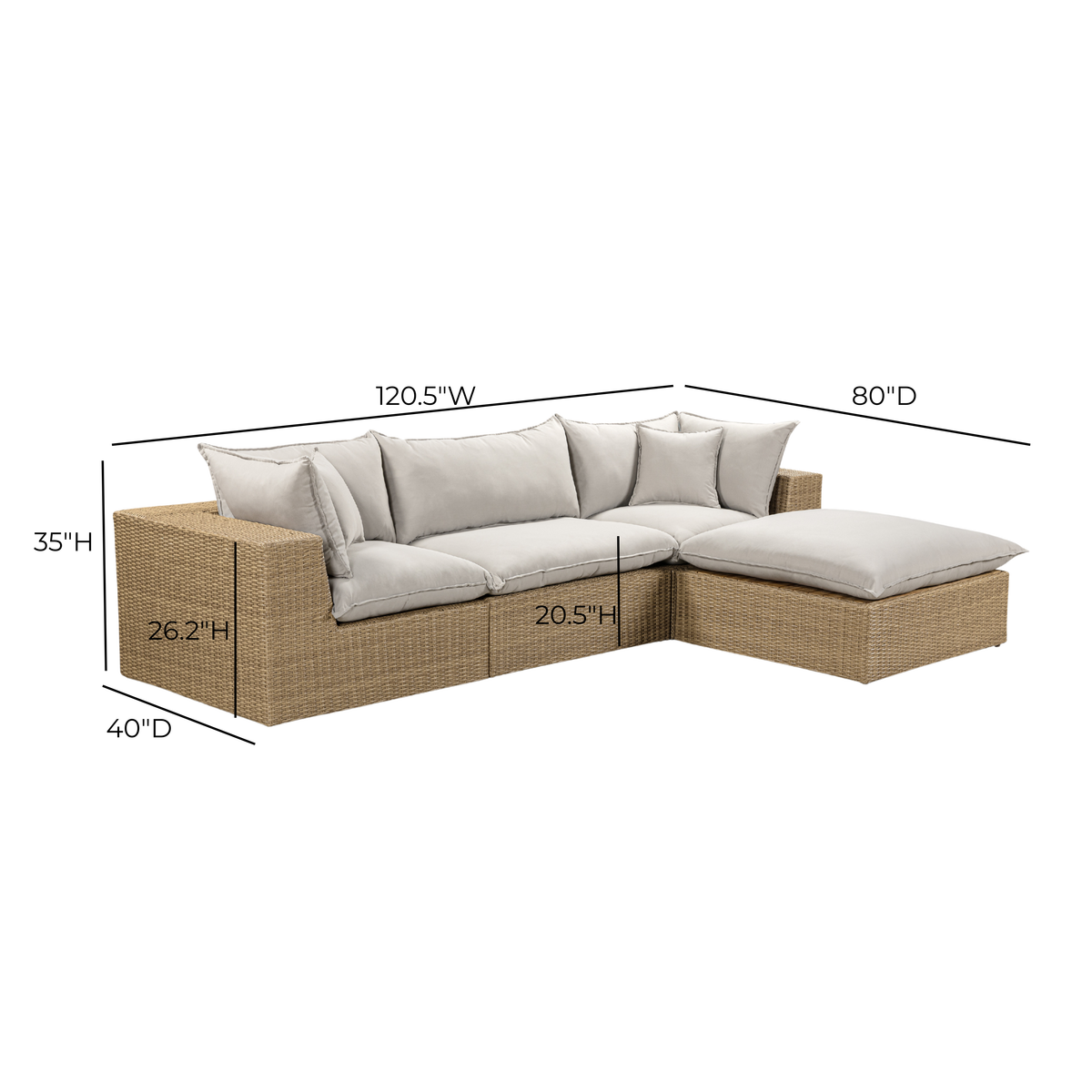 Cali 4-Piece Performance Fabric & Wicker Outdoor Sectional - REN-O12233-SEC