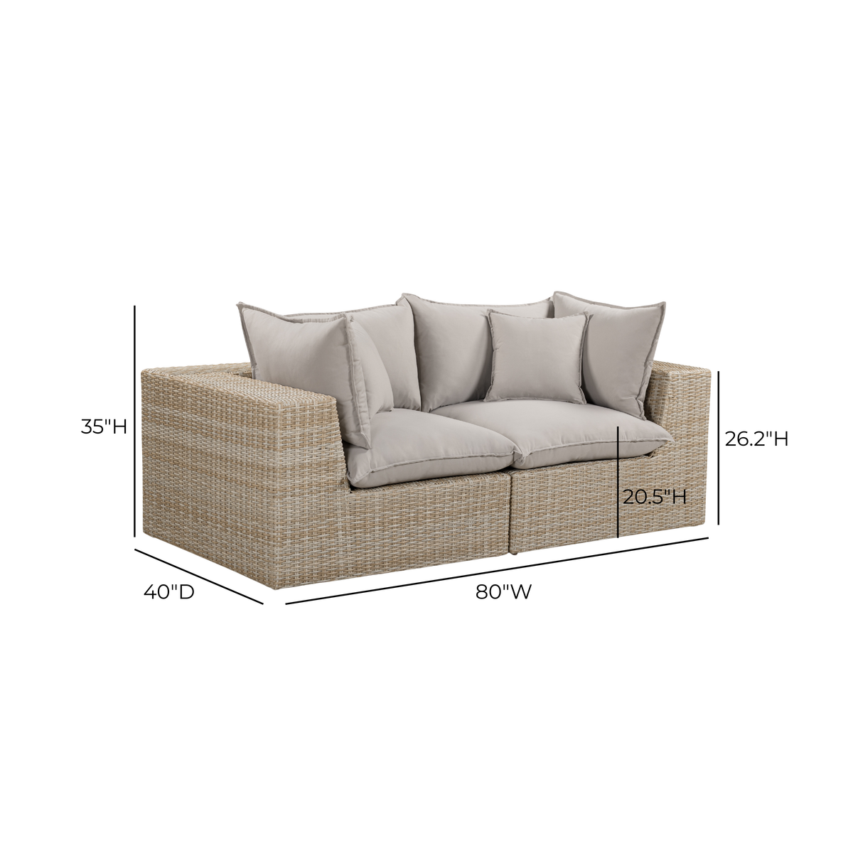Cali Performance Fabric & Wicker Outdoor Loveseat - REN-O11232