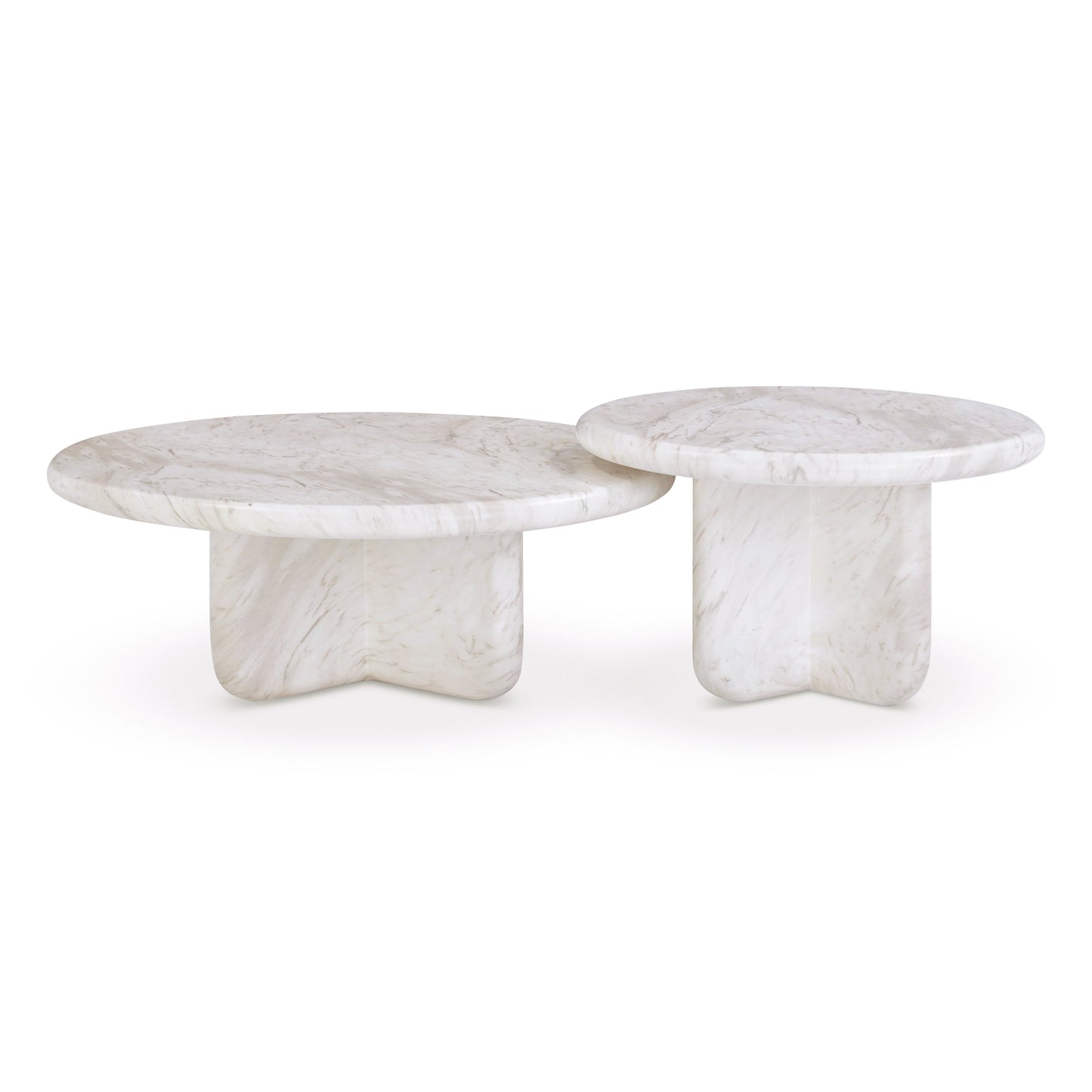 Juju 2-Piece Faux Marble Indoor/Outdoor Nesting Coffee Table Set - White