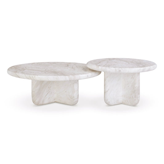 Juju 2-Piece Faux Marble Indoor/Outdoor Nesting Coffee Table Set - White