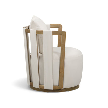 Paolo Cream Upcycled Basketweave Fabric Outdoor Accent Chair - TOV-O54860