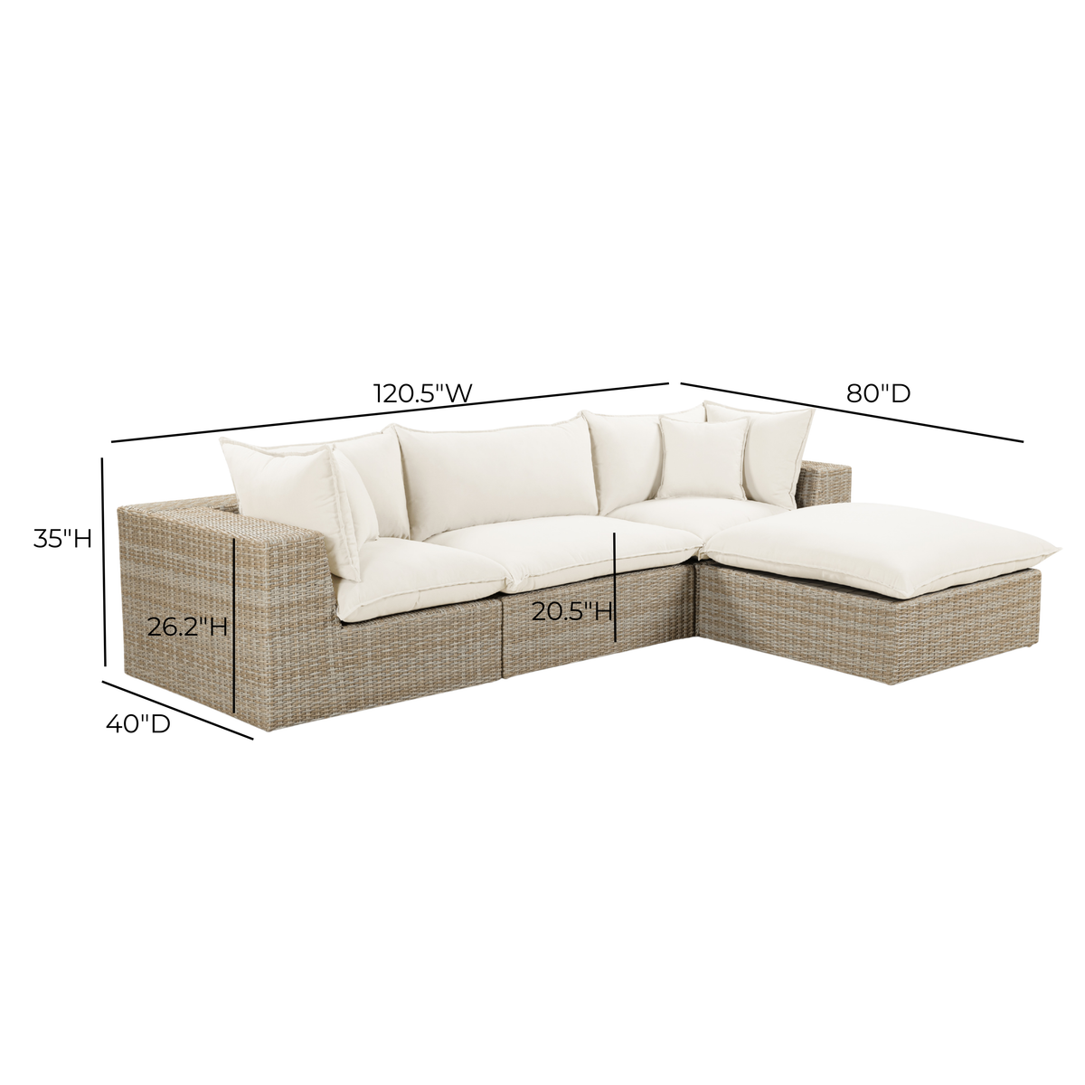 Cali 4-Piece Performance Fabric & Wicker Outdoor Sectional - REN-O11163-SEC